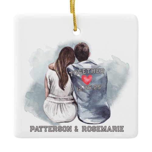 Couple Cuddling - Romantic Back View Ceramic Ornament
