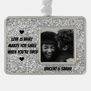 Couple Custom Photo,Name and Love Quote Glitter Christmas Ornament