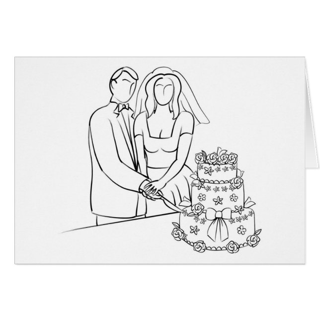 Couple Cutting Wedding Cake Sketch (Front Horizontal)
