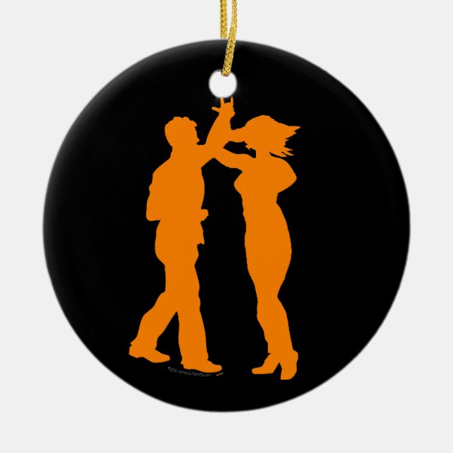 Couple Dance Spin Dancing Silhouette Ceramic Ornament (Front)
