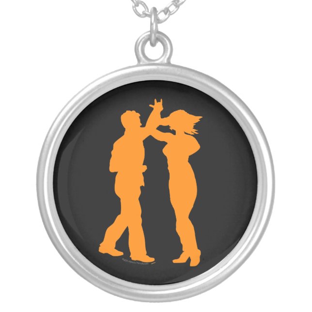 Couple Dance Spin Dancing Silhouette Silver Plated Necklace (Front)