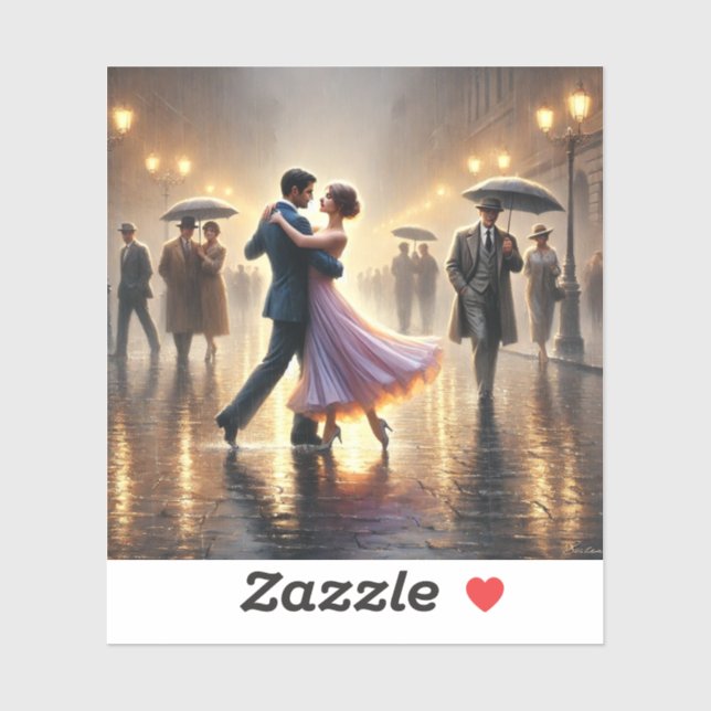 Couple dancing in the rain sticker (Sheet)