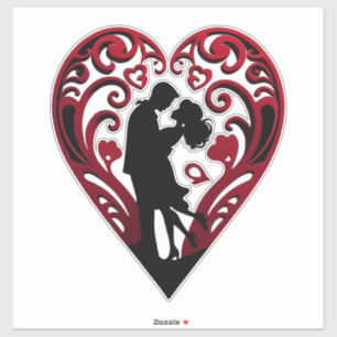 Couple Dancing Inside A Red Ornate Heart Sticker