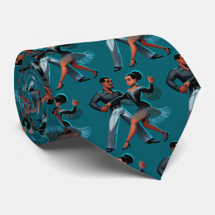 Couple Dancing Latin Style Print on Teal Necktie