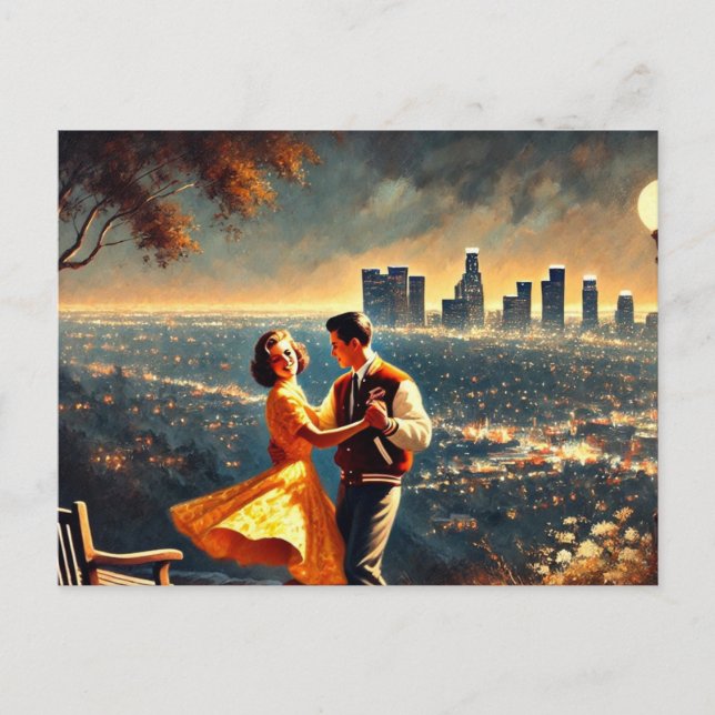 Couple Dancing overlooking the city at night Postcard (Front)