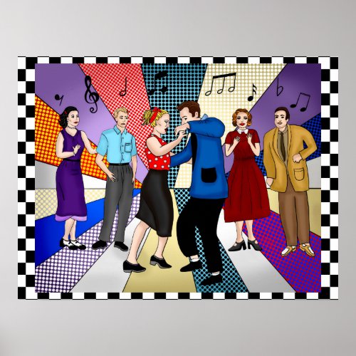 Couple Dancing   Retro Nostalgic 1950s  Poster