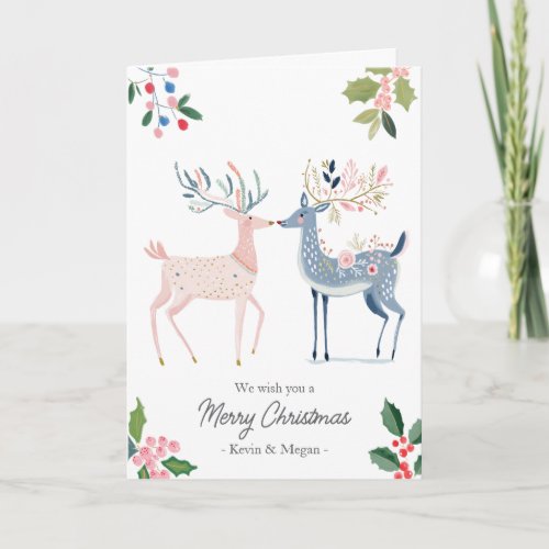 Couple deers Christmas cardfor newly weds engaged Holiday Card