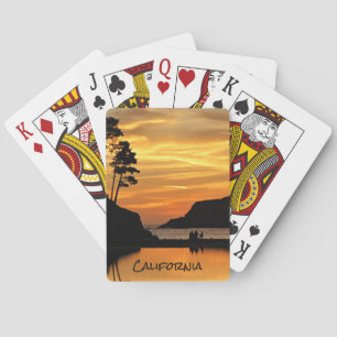 Couple Dog Beach Sunset on California Coast Poker Cards