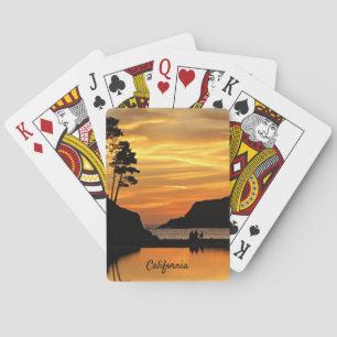 Couple Dog Beach Sunset on California Coast Poker Cards