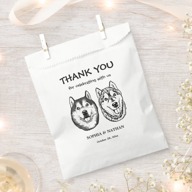 Couple Dog Hand Drawing Personalized Thank You Favor Bag (Clipped)