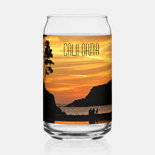 Couple & Dog Romantic Beach Coast Sunset Can Glass