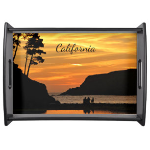 Couple & Dog Romantic Beach Coast Sunset Serving Tray