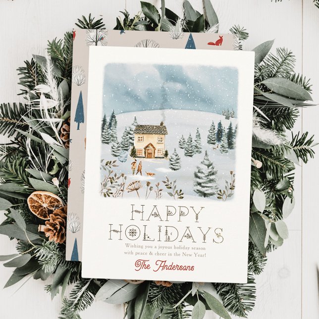 Couple Dog Snowy Hill Winterscape Christmas Holiday Card (Creator Uploaded)