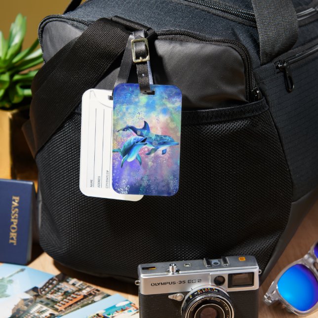 Couple Dolphin Luggage Tag Personalized (Front & Back)