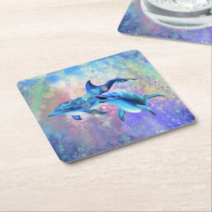 Couple Dolphin Paper Coaster