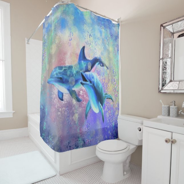 Couple Dolphin Shower Curtain (In Situ)
