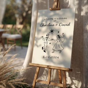 Couple Doodle Scribble Wedding Welcome Sign