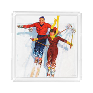 Couple Downhill Skiing Acrylic Tray