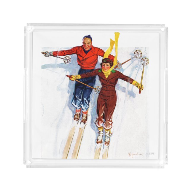Couple Downhill Skiing Acrylic Tray (Front)