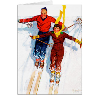 Couple Downhill Skiing Cards