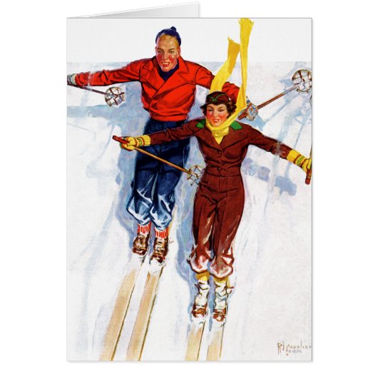 Couple Downhill Skiing Cards (Front)