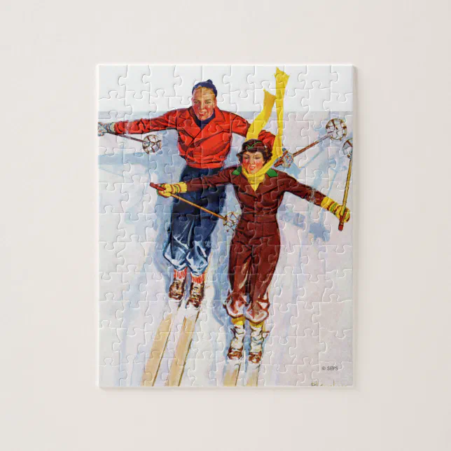 Couple Downhill Skiing Jigsaw Puzzle Zazzle