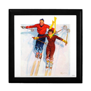 Couple Downhill Skiing Keepsake Box