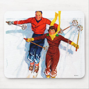Couple Downhill Skiing Mouse Pad