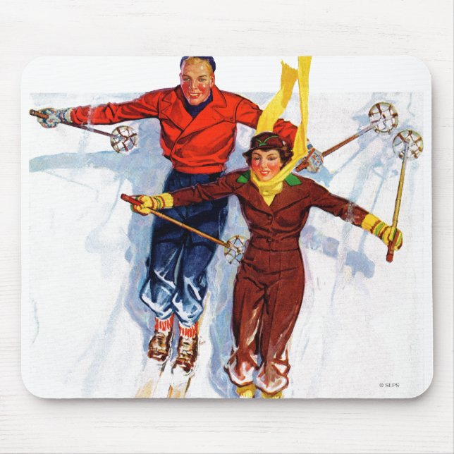 Couple Downhill Skiing Mouse Pad (Front)