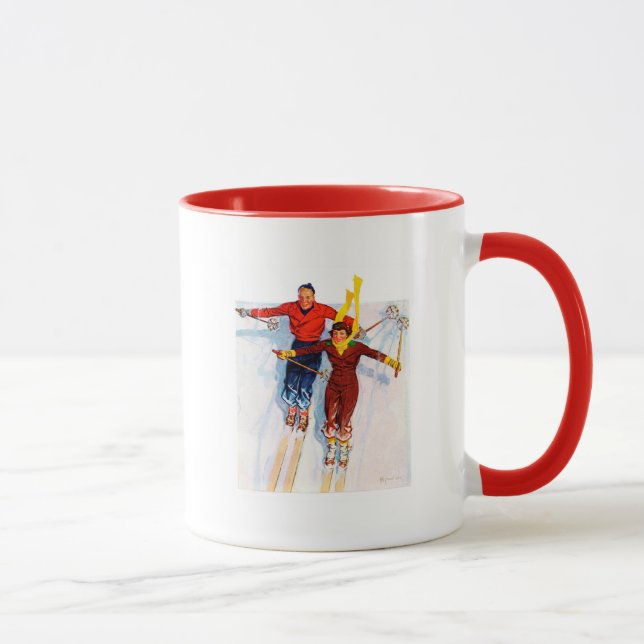 Couple Downhill Skiing Mug (Right)