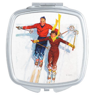 Couple Downhill Skiing Vanity Mirror