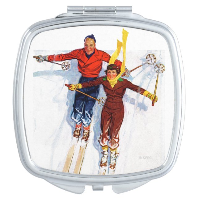 Couple Downhill Skiing Vanity Mirror (Front)
