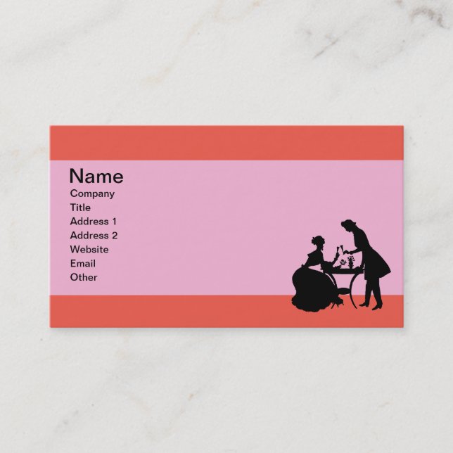 Couple Drinking Wine at Table Red Pink Business Card (Front)