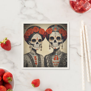 Couple el Día de los Muertos Napkins