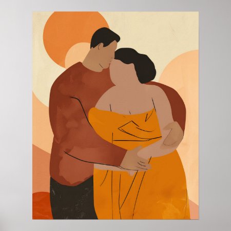 Couple Embracing Abstract Art Poster