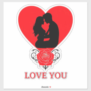 Couple Embracing In Red Heart With Ornate Rose Sticker