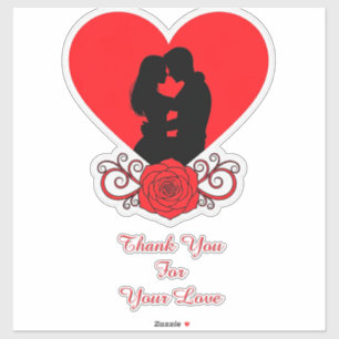 Couple Embracing In Red Heart With Ornate Rose Sticker