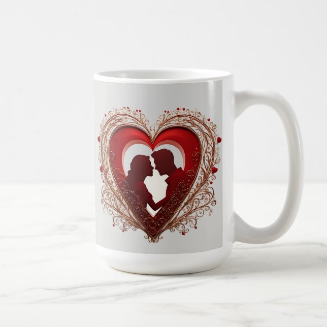 Couple Embracing Inside A Large Red Heart Coffee Mug (Right)