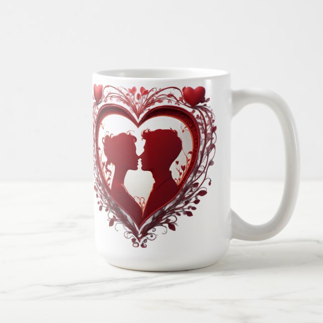 Couple Embracing Inside A Large Red Heart Coffee Mug (Right)