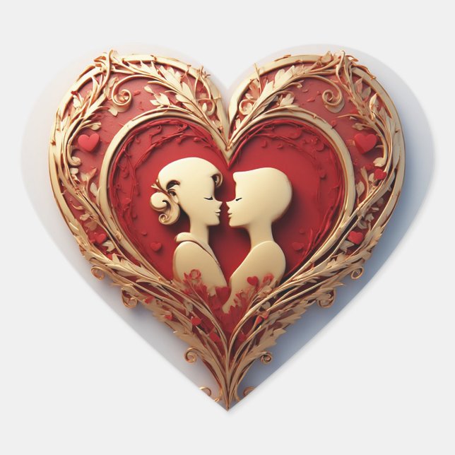 Couple Embracing Inside A Large Red Heart Sticker (Front)