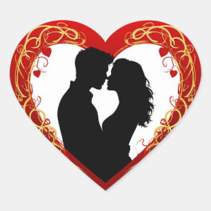 Couple Embracing Inside A Large Red Heart Sticker