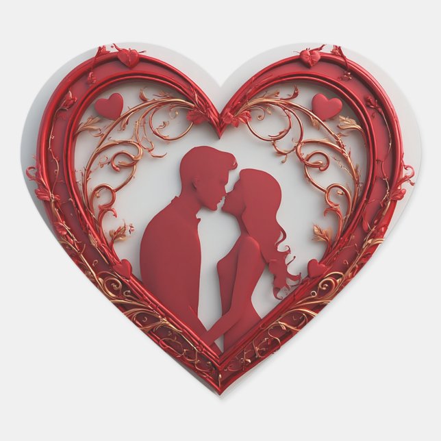 Couple Embracing Inside A Large Red Heart Sticker (Front)