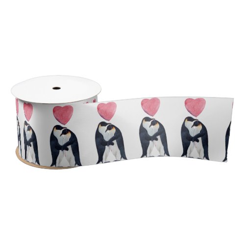 Couple Emperor Penguin Heart Valentines Day    Satin Ribbon