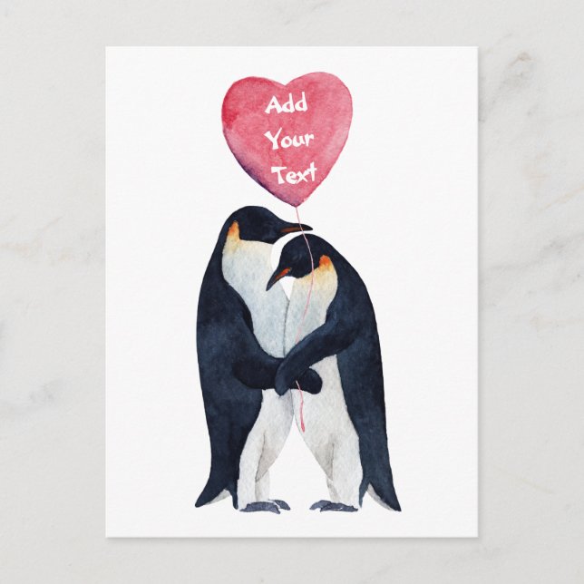 Couple Emperor Penguins Heart Personalized  Postcard (Front)