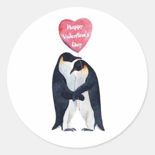 Couple Emperor Penguins Valentines Day   Classic Round Sticker
