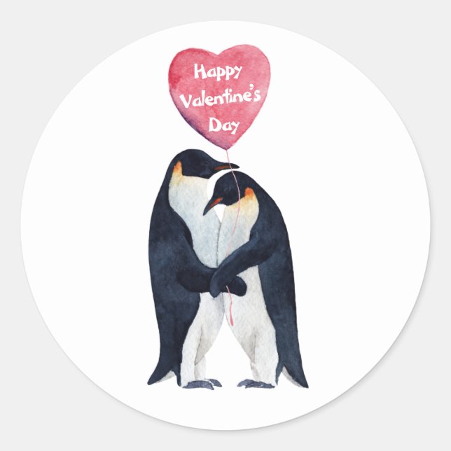 Couple Emperor Penguins Valentine’s Day   Classic Round Sticker (Front)