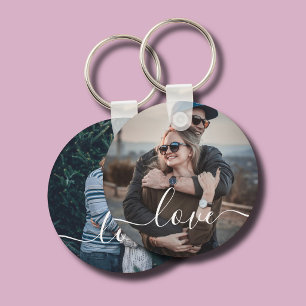 Couple Engagement 2 Photo Love Script Keychain