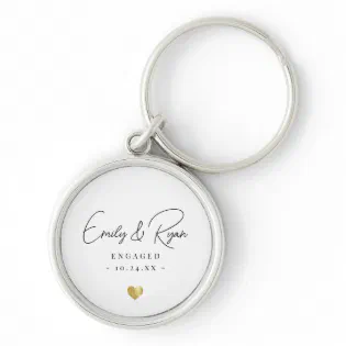 Couple Engagement Announcement Gold Heart Keepsake Keychain