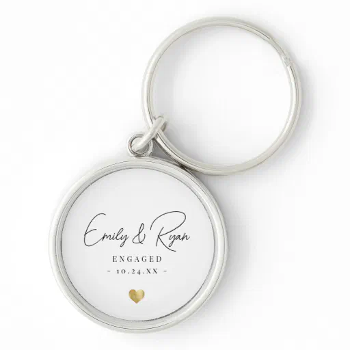 Couple Engagement Announcement Gold Heart Keepsake Keychain