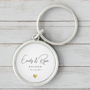 Couple Engagement Announcement Gold Heart Keepsake Keychain